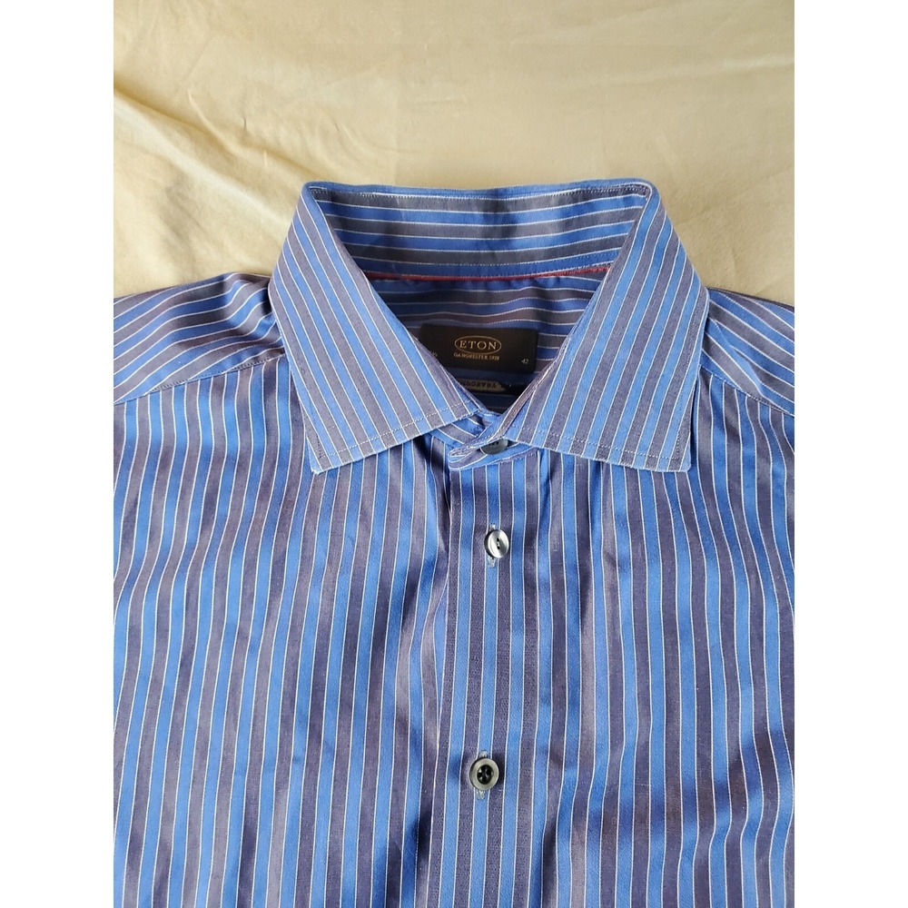 Eton Contemporary Shirt Mens 16.5 42 Blue Striped Button Up Long Sleeve Cotton - Picture 5 of 14